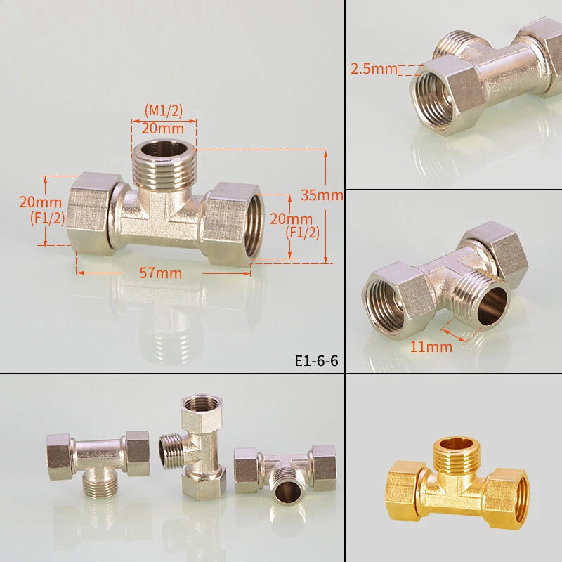 1/2" Copper Tee Elbow Diverter Valve Adapter — Hose & Shower Connector (24 Styles)