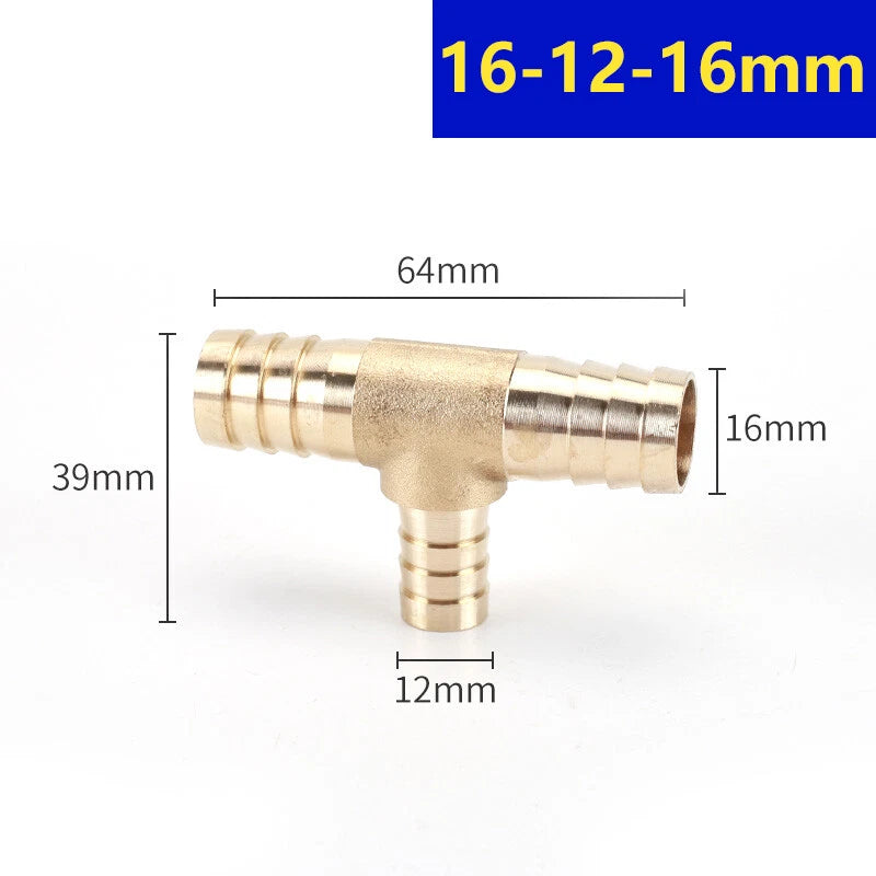 Brass Barbed T-Piece Hose Joiner Reducer Tee Connector — Air, Water & Fuel Fittings
