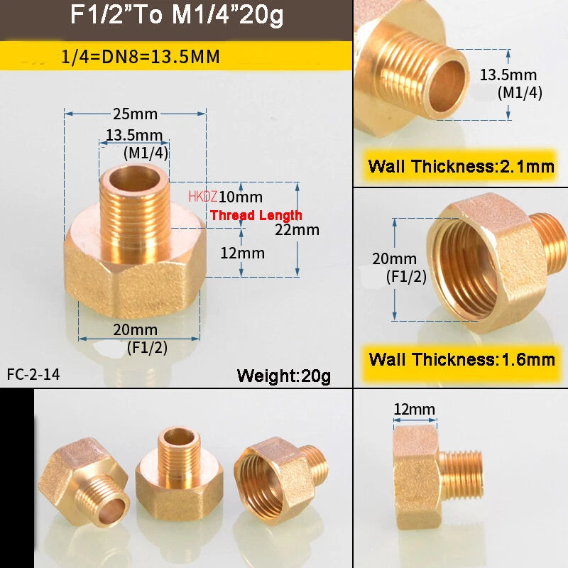 1 8" BSP Brass Reducing Fittings Female To Male Thread Connector Adaptor Coupler