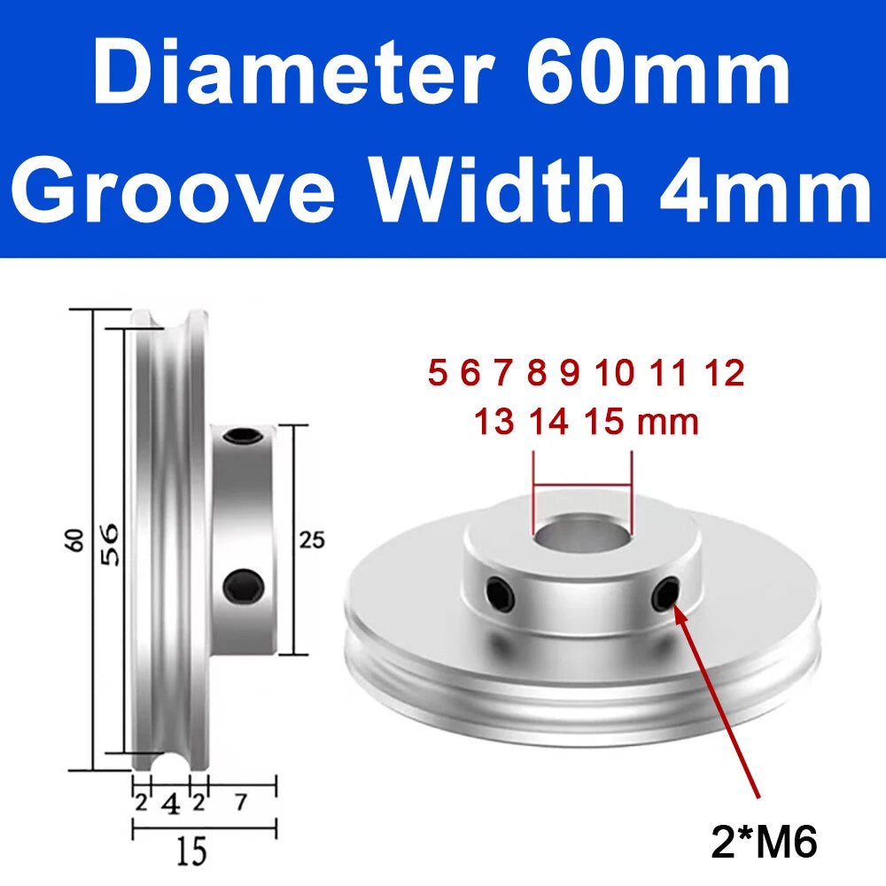 Alu U Pulley OD 20 30 40 50 60 80mm Single Groove Fixed Pulley for PU Round Belt