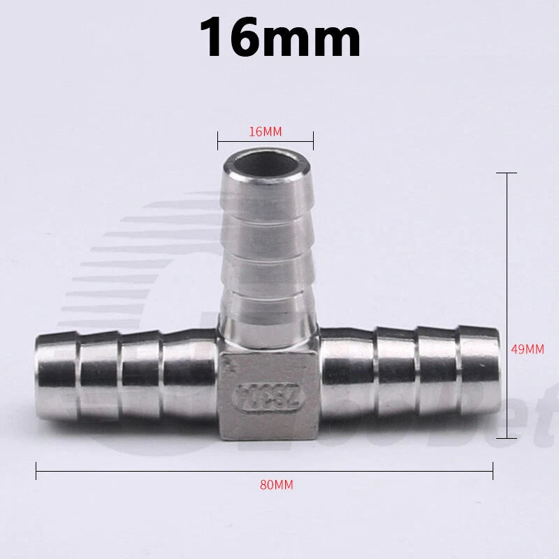 Stainless Steel Barbed Hose Connector — T-Piece & Y-Piece, 6mm–25mm
