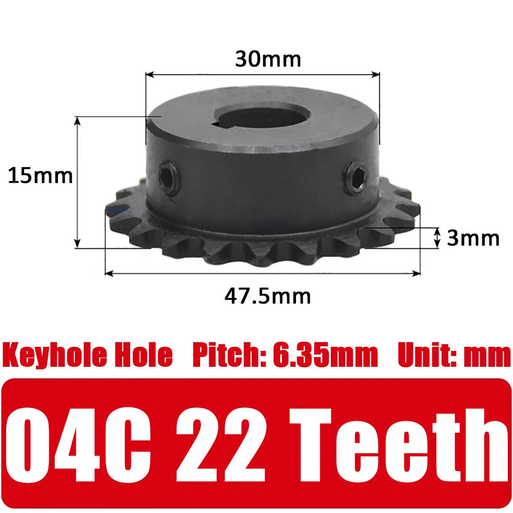04C Roller Chain Drive Sprocket Wheel 11T-40T Keyhole Hole 8mm-30mm Pitch 6.35mm