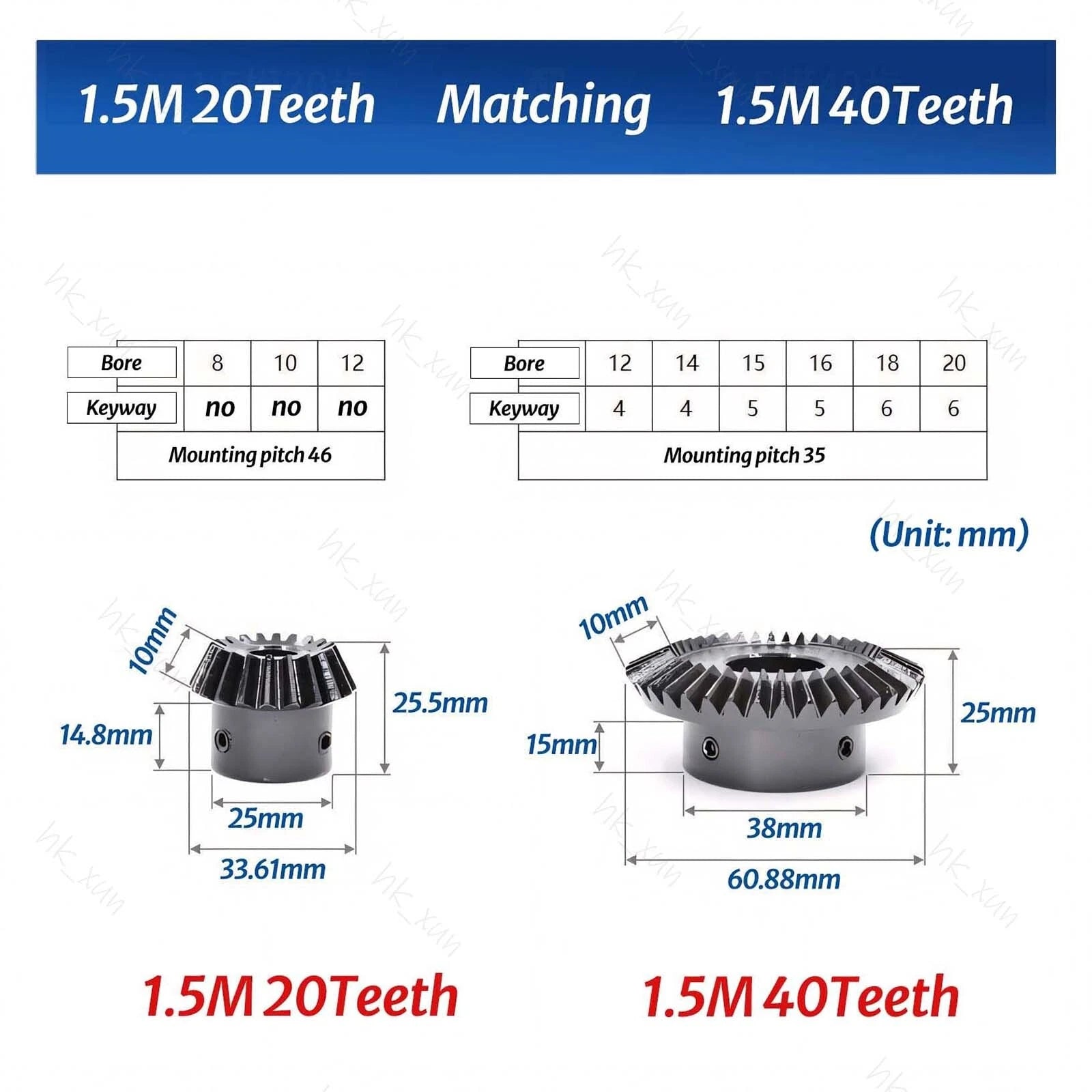 1/1.5/2 Mod 15-40 Tooth 1:2 Metal Motor Bevel Gears 90° Pairing Gear 45# Steel
