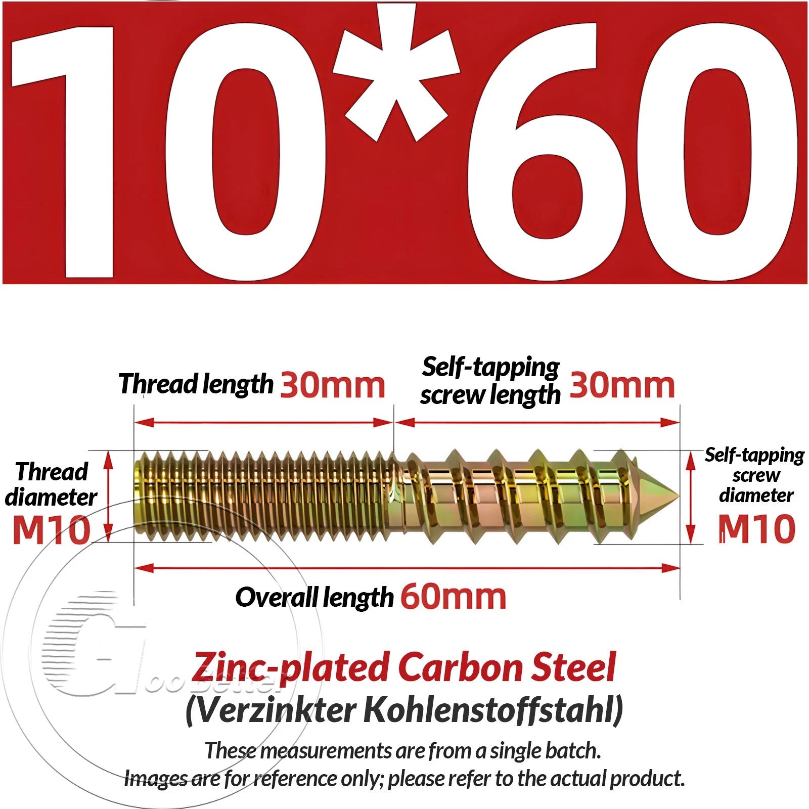 Galvanized Double-Ended Hanger Bolts M4 M5 M6 M8 M10, Wood-to-Metal Screws