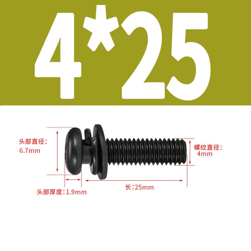 Black Zinc Pan Head Machine Screws with Washers, M2–M6 Pozi Phillips Drive