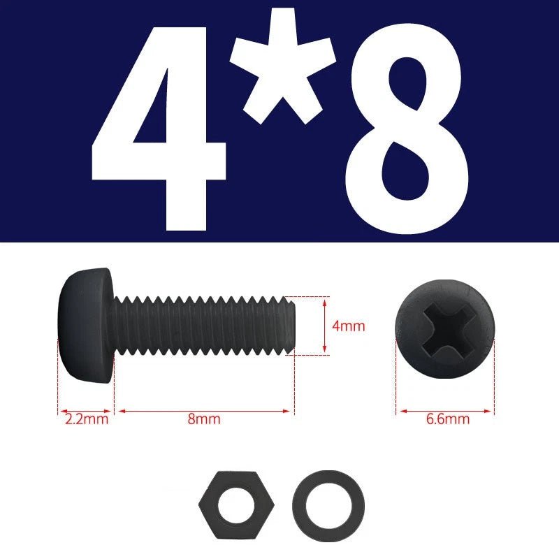 Black Nylon Phillips Machine Screws with Nuts & Washers — Metric M2 to M8 - HomeDIYer