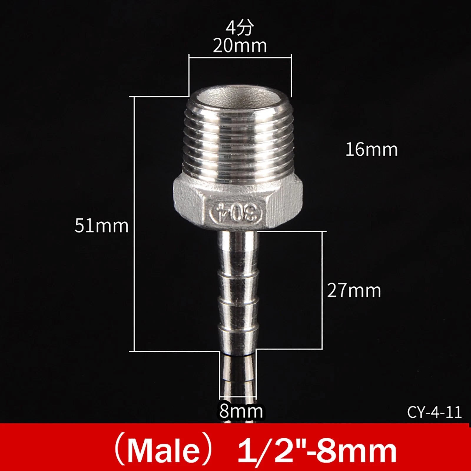 BSP Male Taper Thread x Hose Tail Adapter Fittings — Stainless Steel 304