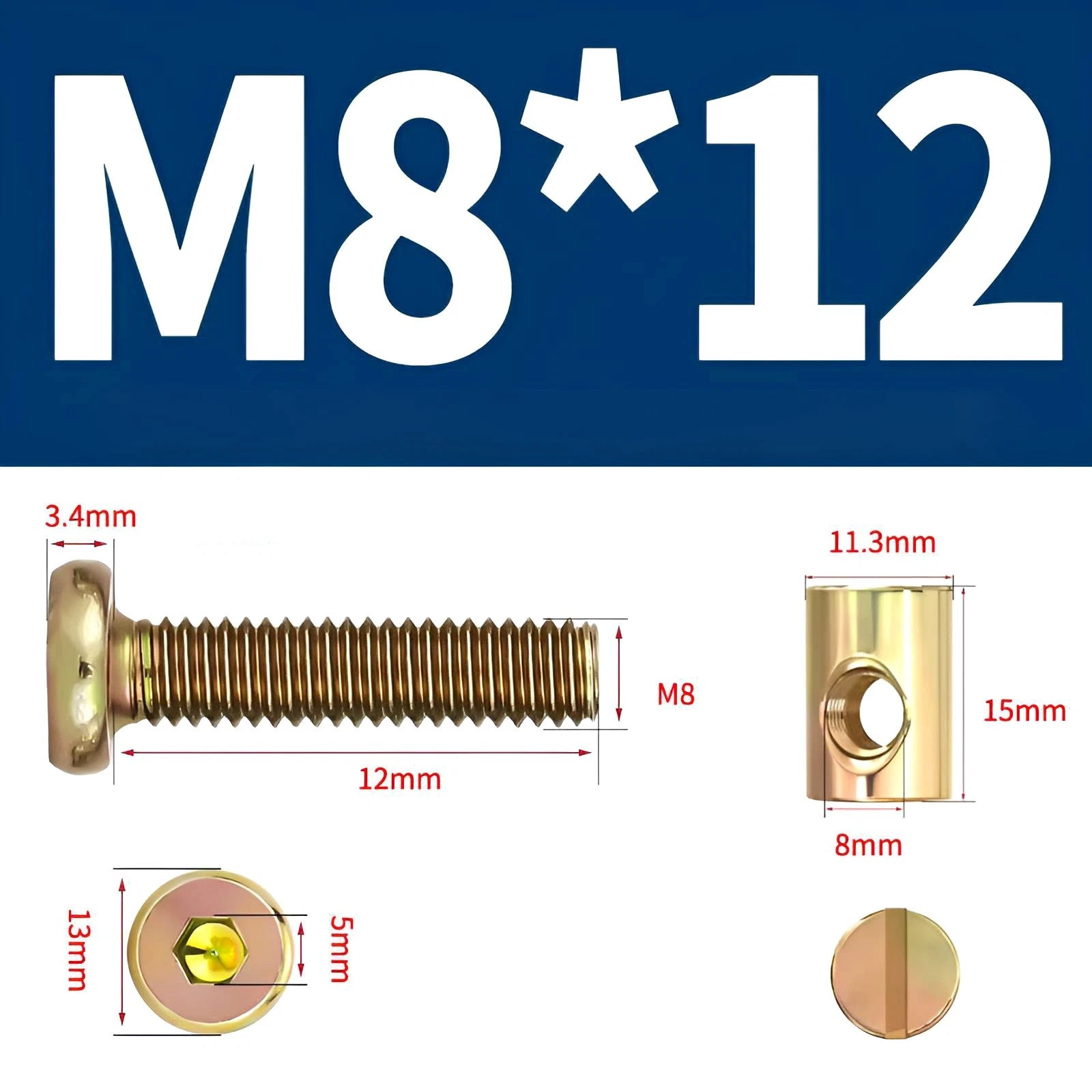 M6 M8 Galvanised Furniture Connecting Bolts with Barrel Nuts | Slotted & Phillips | 8mm–120mm