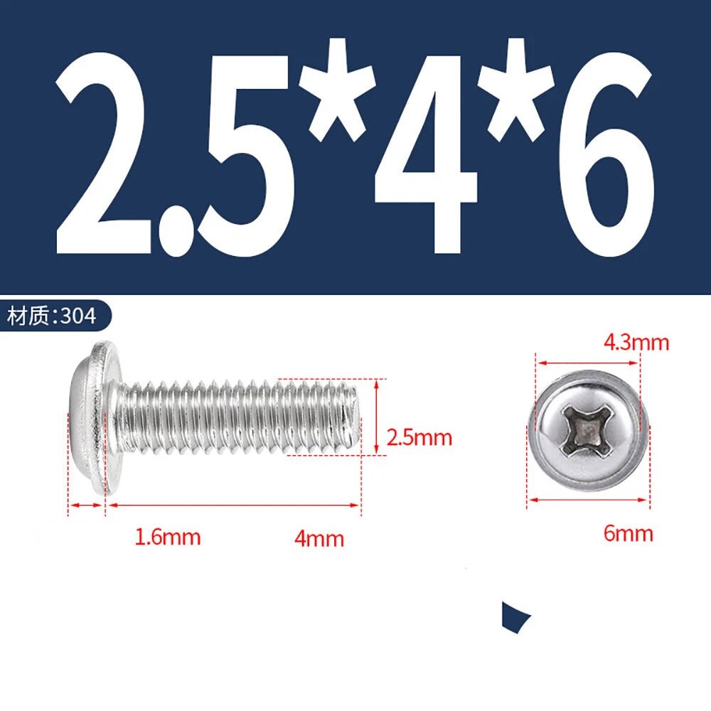 Phillips Flanged Button Head Screws M1.4–M6 | 304 Stainless Steel - HomeDIYer