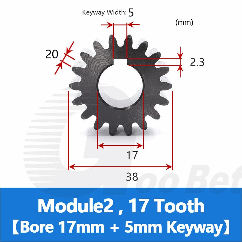Spur Gear C45 Steel Black Oxided Module 2 Pinion 12-30 Tooth Keyway 10-32mm Flat
