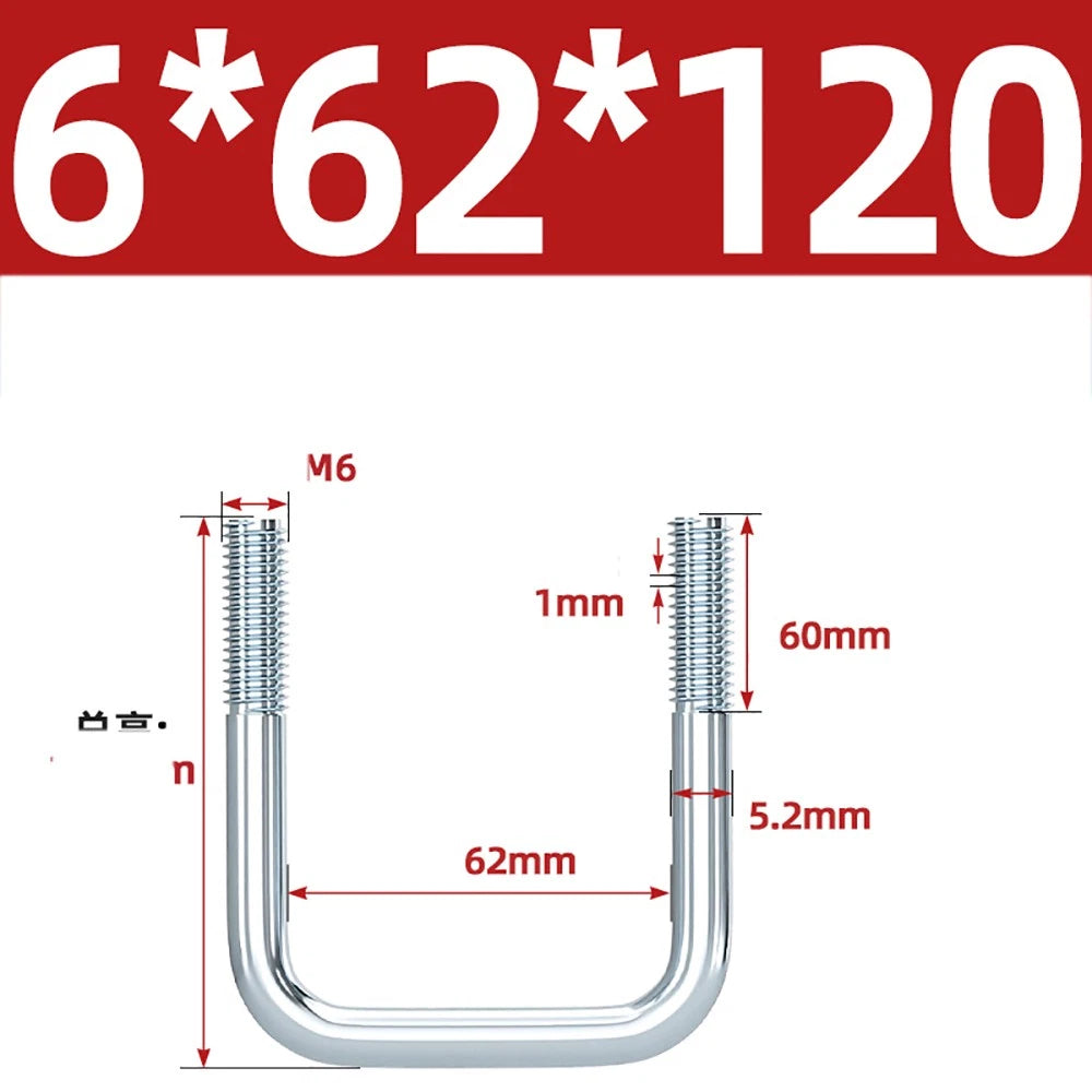 Square U-Bolts Galvanized Carbon Steel Fixing Clamp Bolt M6 M8 M10 M12 M14 M16