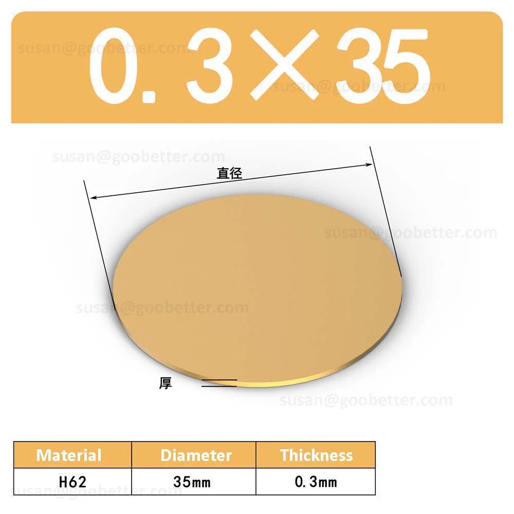 H62 Solids Brass Discs Blanks Metal Round Sheets OD 10mm-300mm Thick 0.3mm-4mm