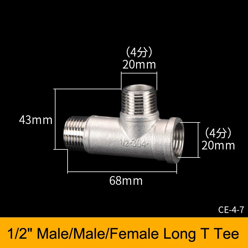 Stainless Steel BSP Tee Fittings 1/2" & 3/4" Male Female Reducer Connector