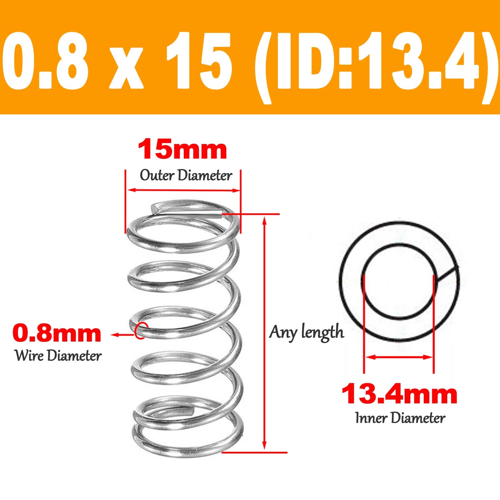 Compression spring 0.8mm, 304 stainless steel Length 5 to 120mm Pressure spring