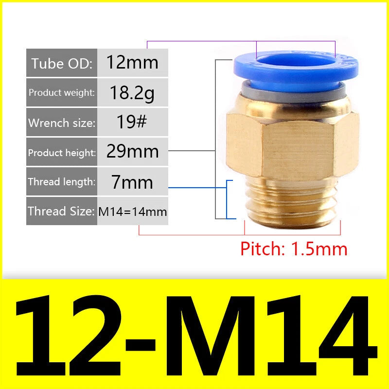 Pneumatic Straight Male Stud Push-to-Connect Fitting | PC4–PC12 × M5–M16