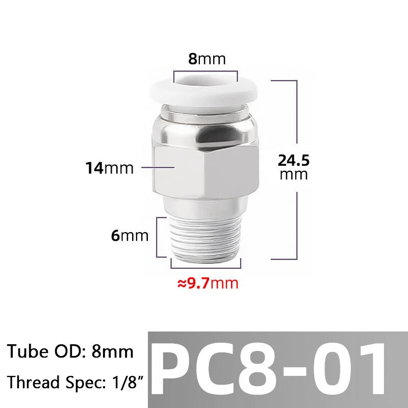 Straight Male Stud Push-to-Connect Pneumatic Fitting for Air & Water Hose