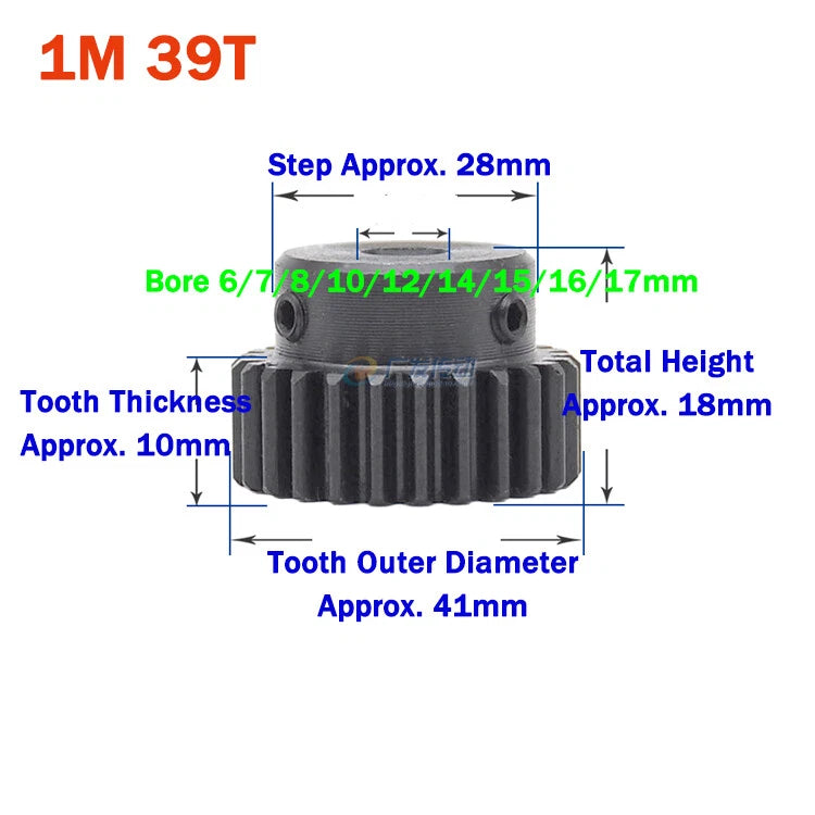 1 Module Spur Gear With Step 15-44 Teeth 45# Steel Pinion Gear Transmission Gear