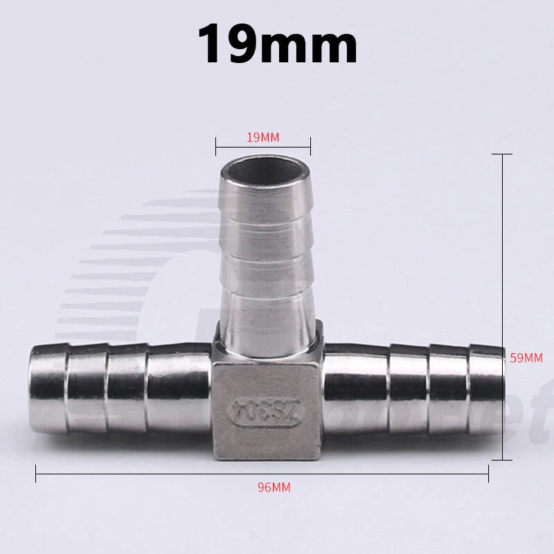 Stainless Steel Barbed Hose Connector — T-Piece & Y-Piece, 6mm–25mm