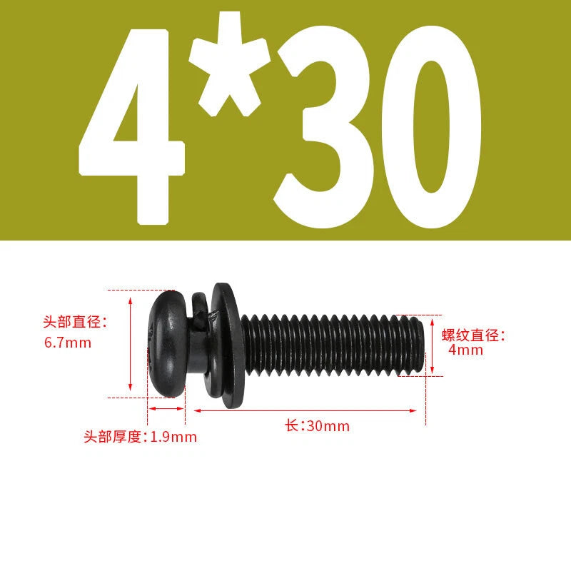 Black Zinc Pan Head Machine Screws with Washers, M2–M6 Pozi Phillips Drive
