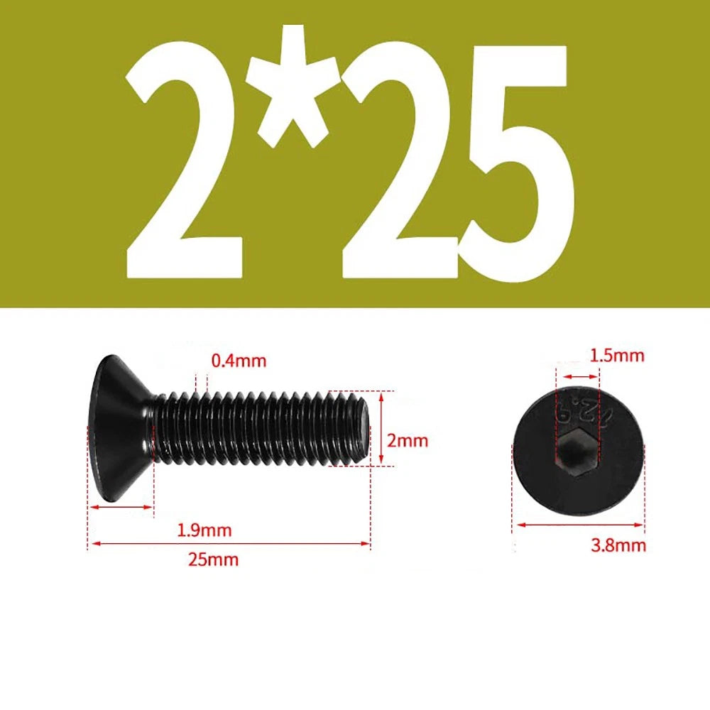 M1.6–M3 Countersunk Socket Head Screws – 12.9 Grade Carbon Steel, Flat Head, Fully Threaded (3–50mm Overall Length)