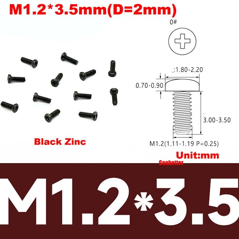 Phillips Pan Head Machine Screws M0.8 M1 M1.2 M1.4 M1.6 M1.7 — Cross Round Head Bolts, Multiple Coatings - HomeDIYer