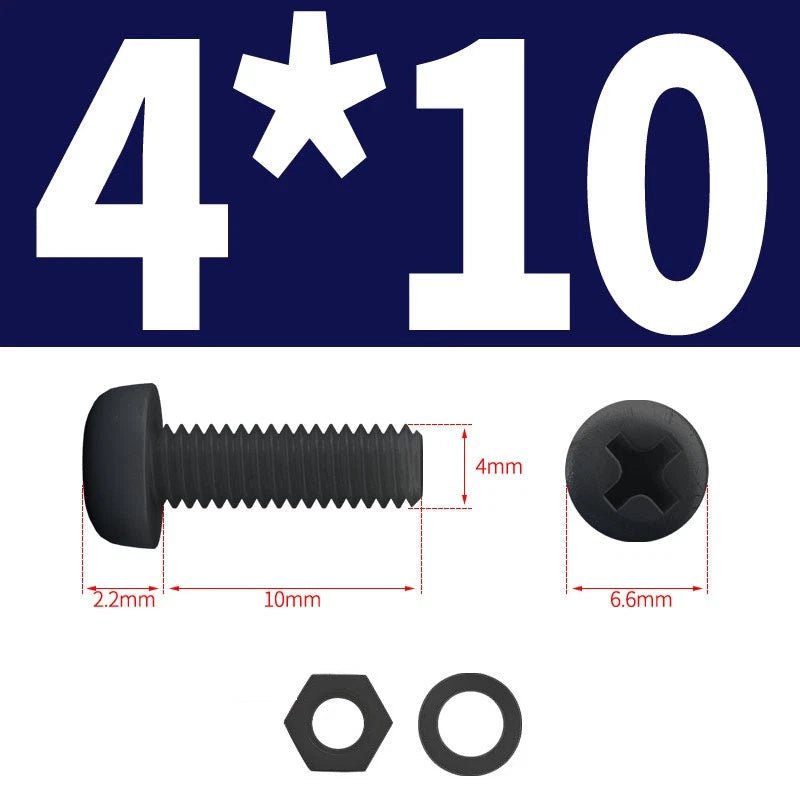 Black Nylon Phillips Machine Screws with Nuts & Washers — Metric M2 to M8 - HomeDIYer