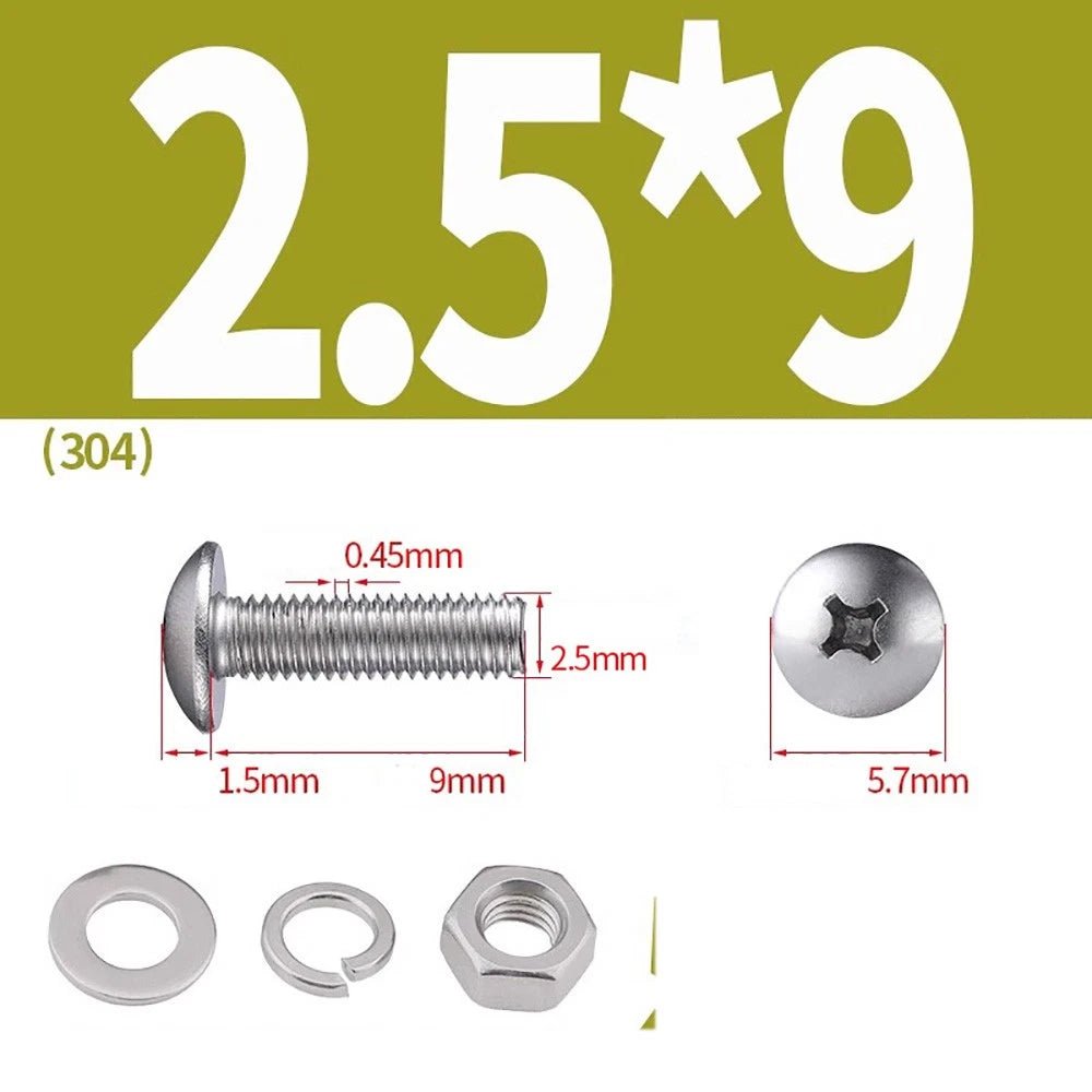 M2–M4 Phillips Truss Head Machine Screws with Hex Nuts & Washers – A2 Stainless Steel - HomeDIYer