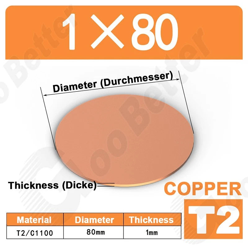 Solid Pure Copper Discs Blank Metal Round Sheet Plate Thick 0.5-3mm Dia 20-100mm