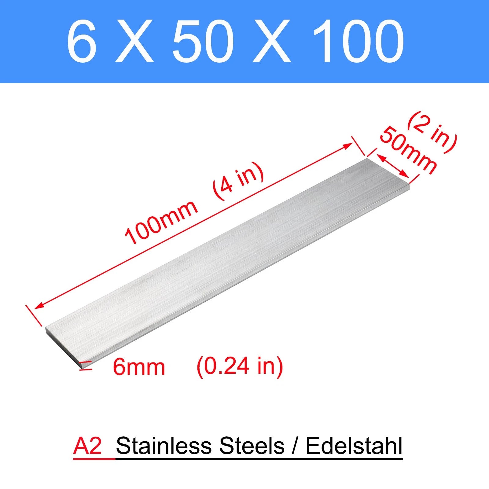 304 A2 Stainless Steel Flat Bar-Plate Can be customised thick 6mm 8mm L 0.1-1m