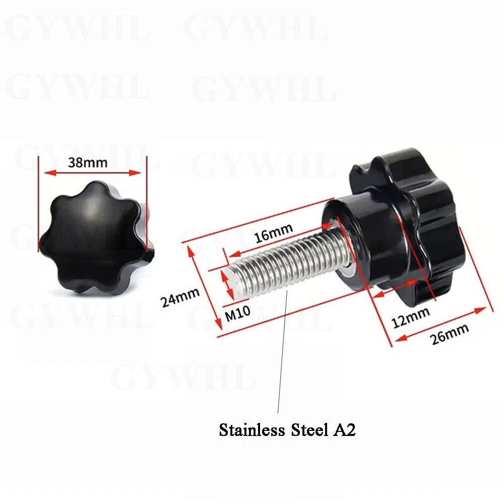 Stainless Thumb Screws Hand Knob Grip Bolts Black Plastic Hexalobular Star Head - HomeDIYer