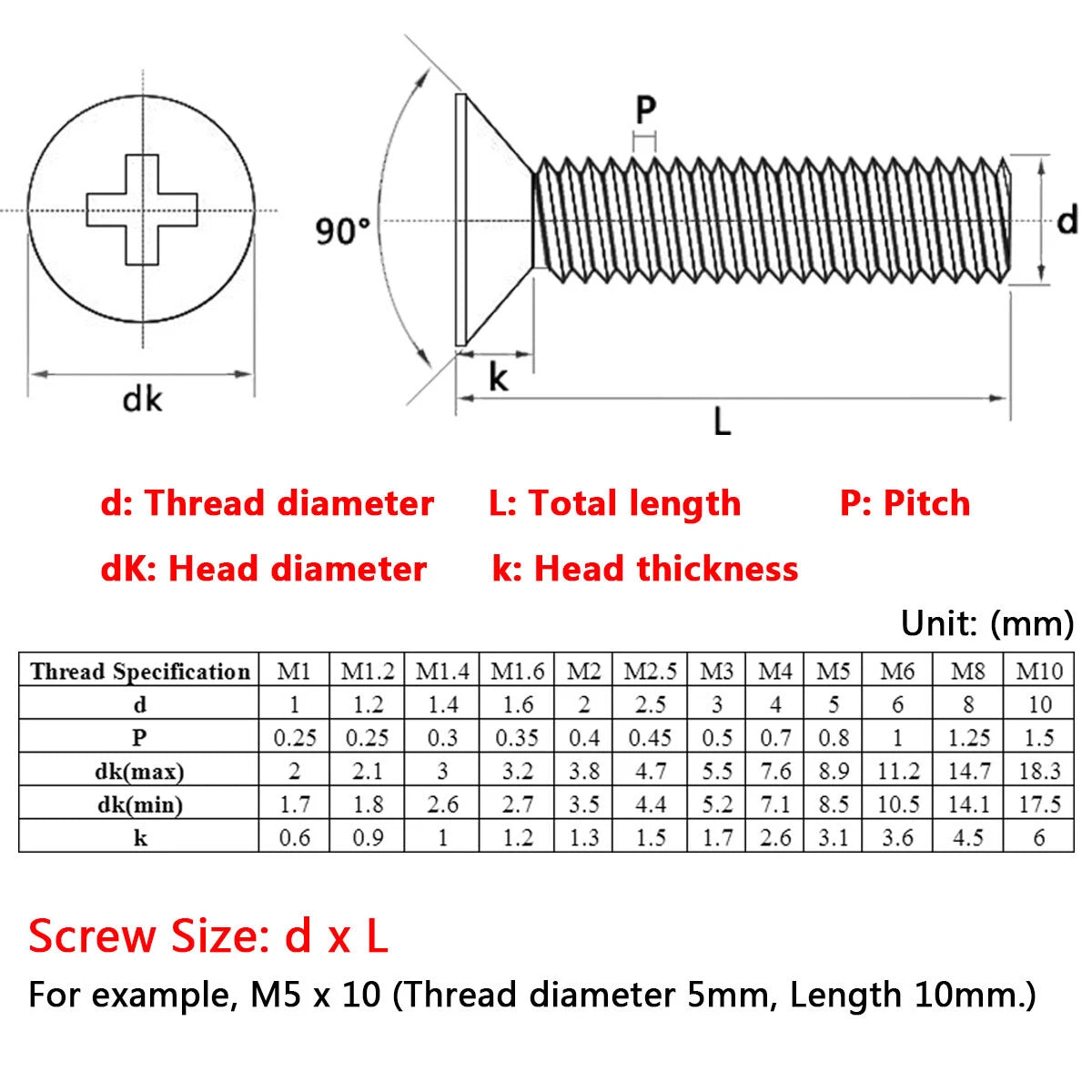 A2 Stainless Steel Phillips Countersunk Flat Head Micro Machine Screws M1 M1.2 M1.4 M1.6 M2 M2.5 GB/T 819 — 3mm to 60mm