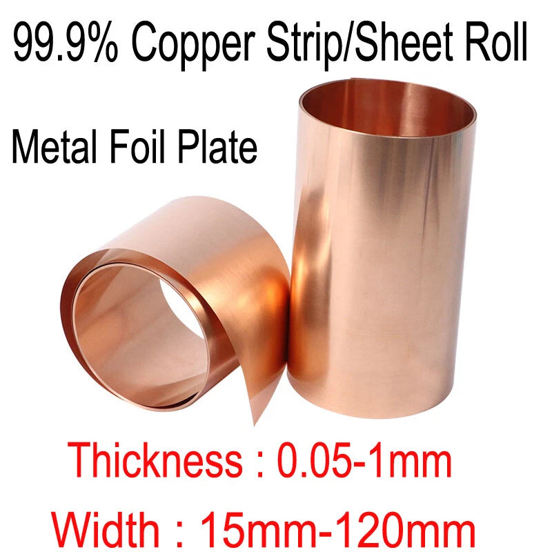 Copper Strip/Sheet Roll 99.9% Pure Copper Sheet Metal Foil Plate 0.05-1mm Thick