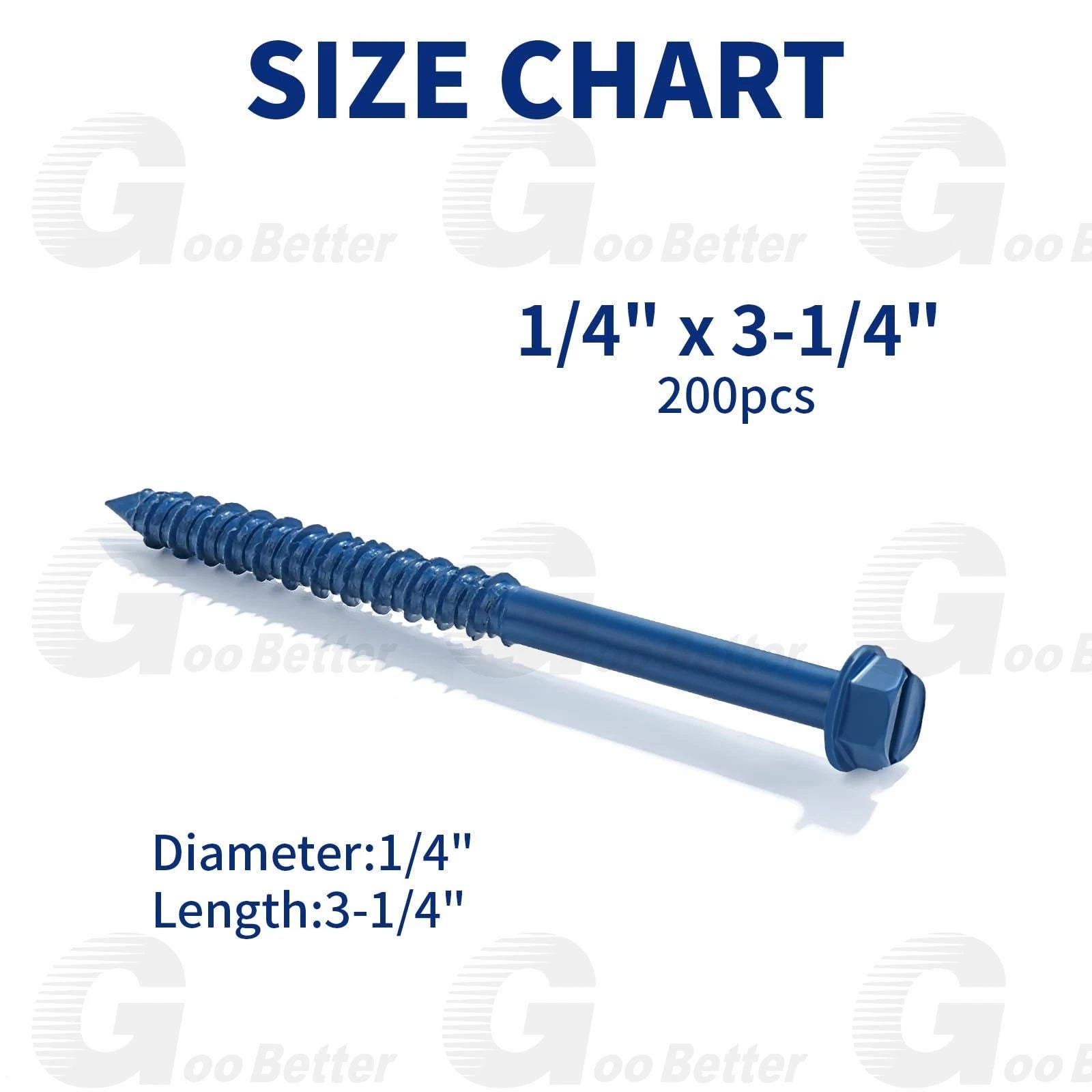 200pcs Concrete Screws Masonry Brick Tapscrews Hex Multi Drive Head Blue Tapcon