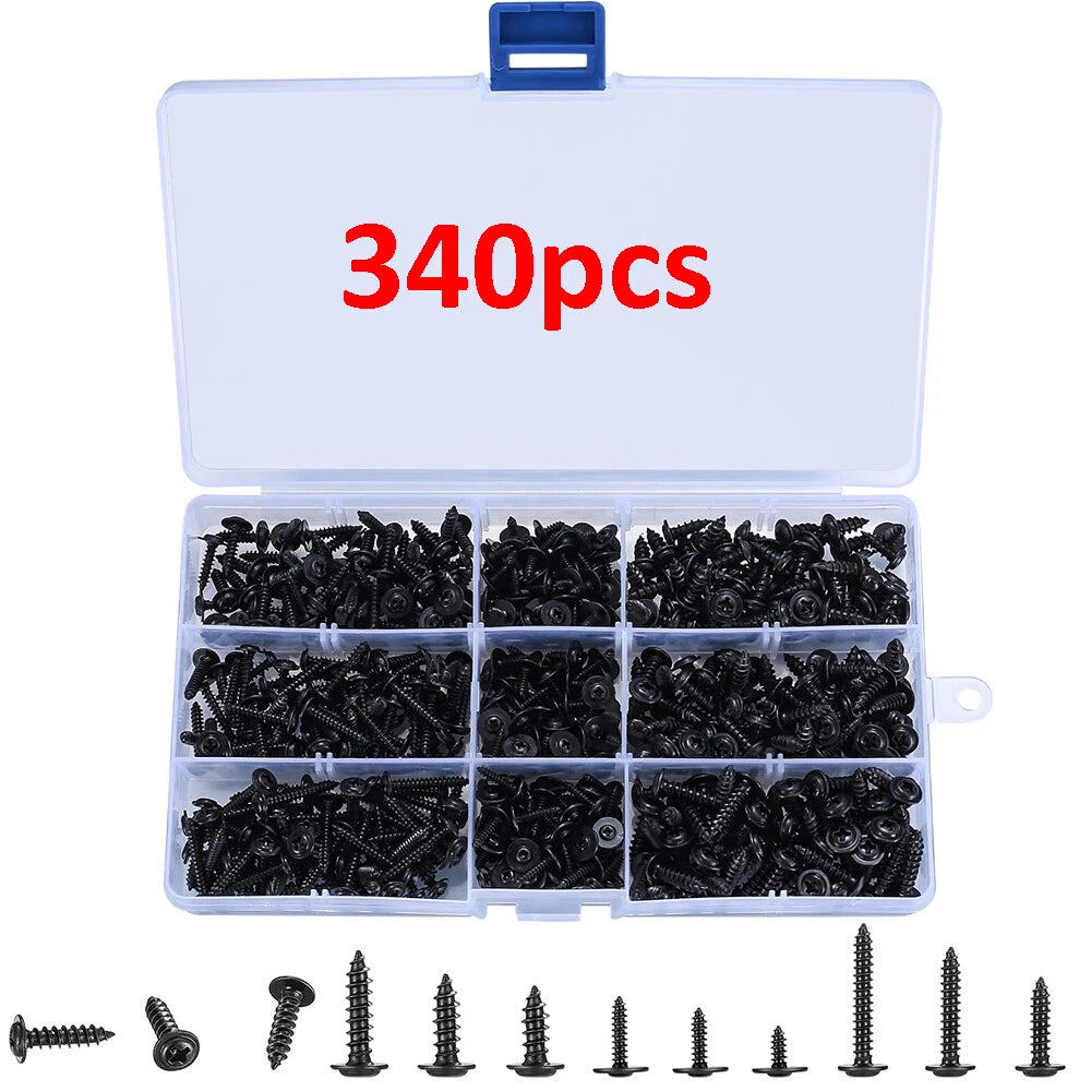 340pcs Black Modified Truss Head Self Tapping Screws Set – M3 M3.5 M4 M5