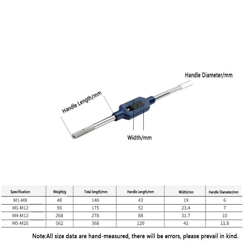 Tap Wrench Handle Adjustable Bar Taps Holder Tapping Wrench M1-M8 M4-M10 M6-M14