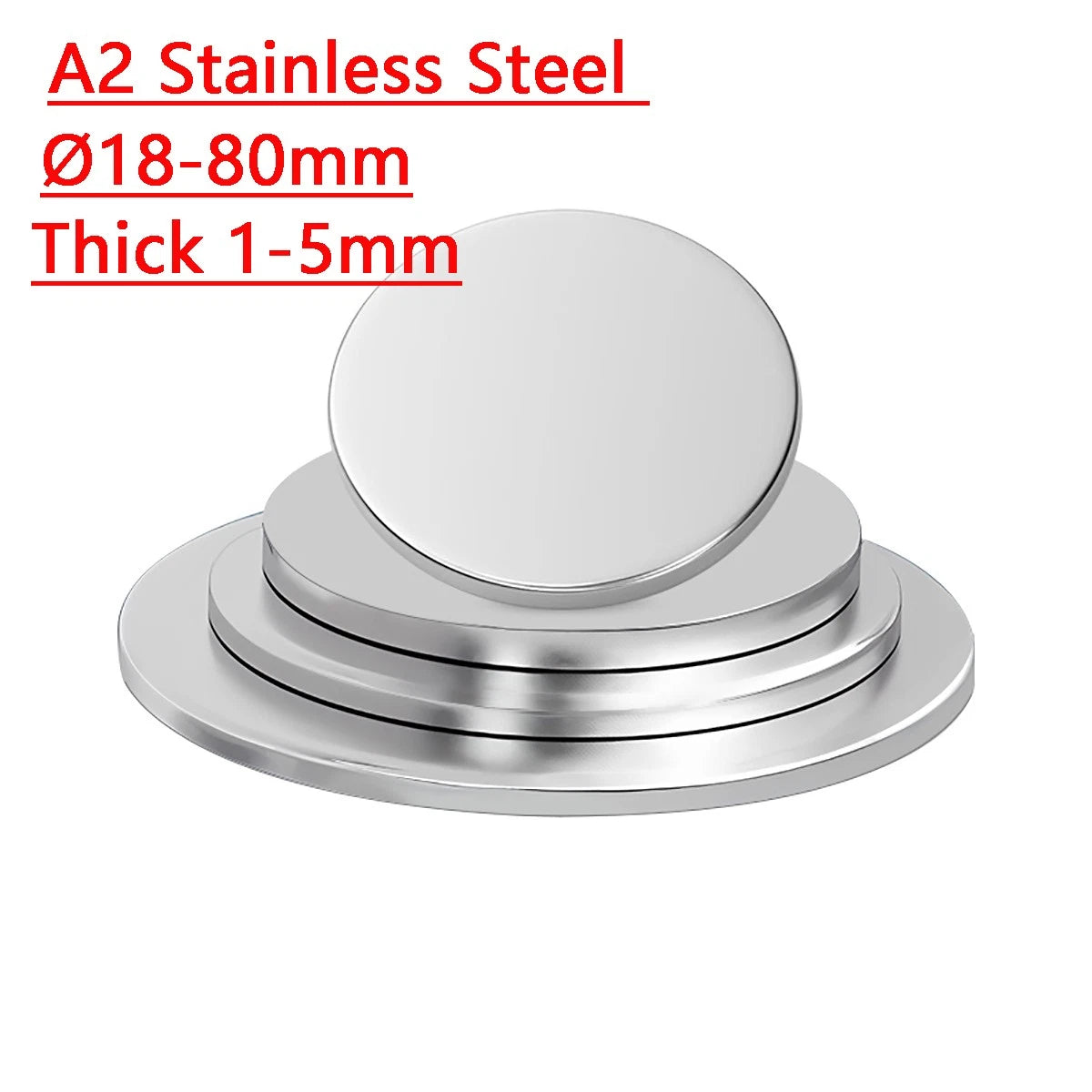 304 Stainless Steel Blank Round Disc — Metal Plate Ø18–80mm, 1–5mm Thick