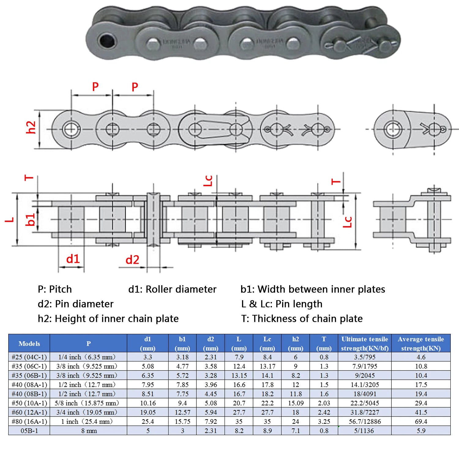 #25/35/40/50/60/80 Simplex Roller Chains 1/4" to 1" Pitch 304 A2 Stainless Steel