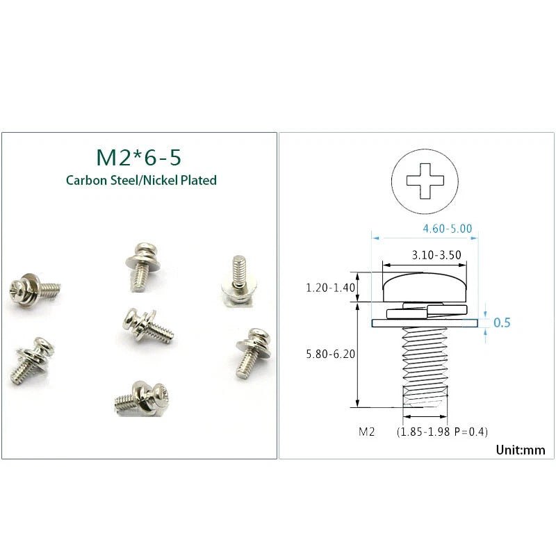 M2 M2.6 M4 Phillips Pan Head Machine Screws with Built - In Washer — Carbon Steel, Nickel / Black / Colored Zinc - HomeDIYer