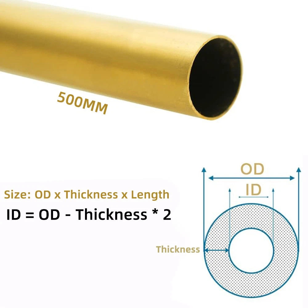 Brass Round Tube — Thin Wall Hollow Tubing OD 0.8–80mm × 500mm Length