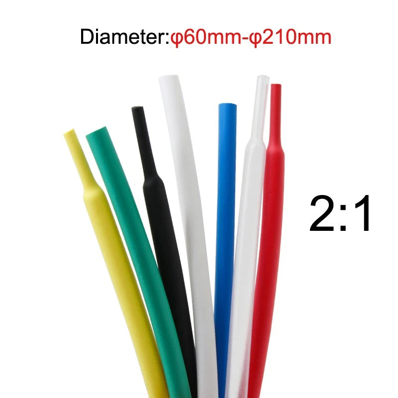 Heat Shrink Tubing 2:1 Ratio — 1m Lengths, φ60mm to φ210mm, Multiple Colors