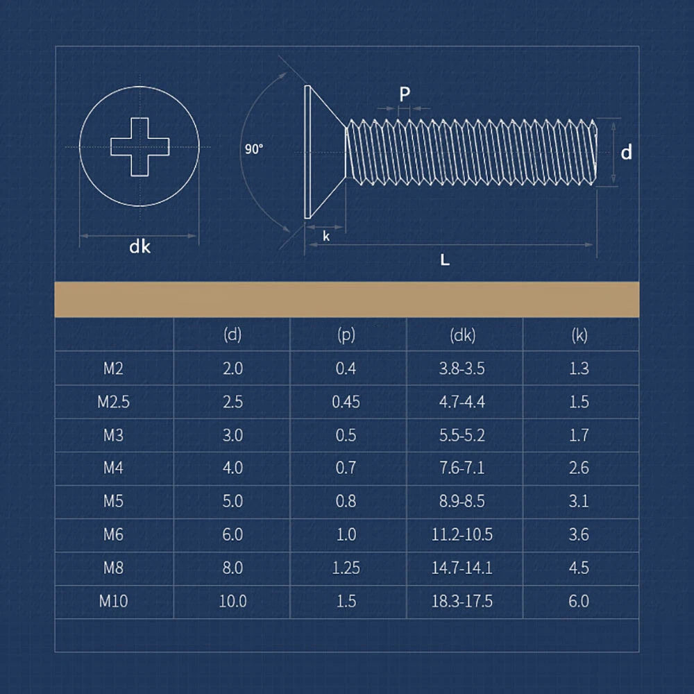 Brass Phillips Countersunk Machine Screws — Pozi Flat Head, M2 to M8