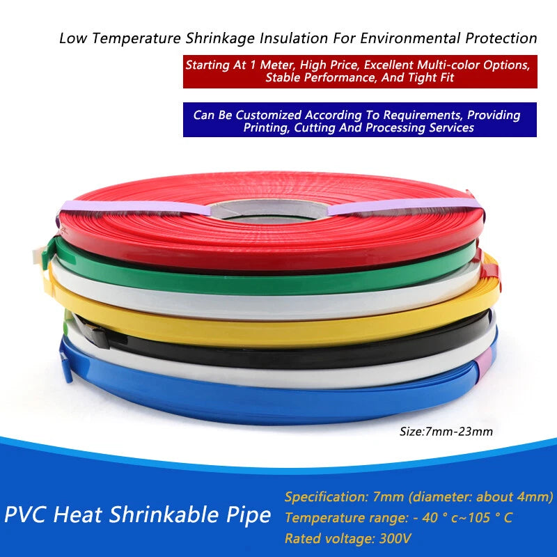 PVC Heat Shrink Tubing 2:1 Ratio – Flat Shrinkable Tube for Wire & Cable (7mm–23mm)