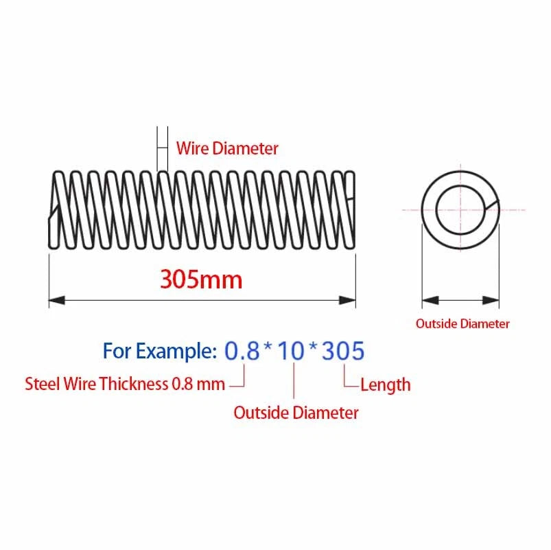 Compression Spring 65 Manganese Steel Wire Dia:0.3-0.9mm OD:3-12mm Length: 305mm
