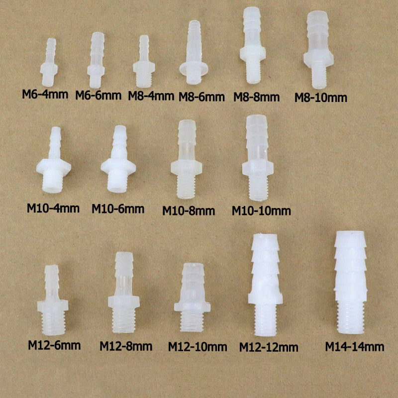 External Thread Straight Hose Connector — Plastic Tube Fitting M6 to M14 (4mm–14mm)