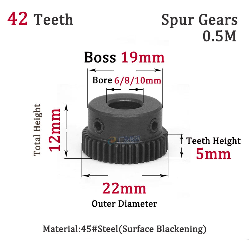 0.5M 40T-48T Spur Gears Steel Pinion Gears Metal Spur Transmission Gear 45 Steel