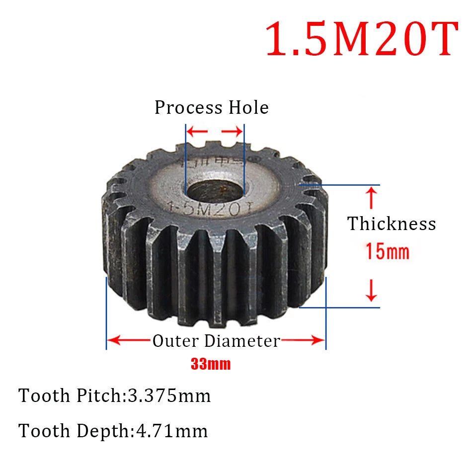 12T - 60T Mod 1 1.5 Spur Gear 45# Steel Pinion Gear Thickness 1M-10mm 1.5M-15mm