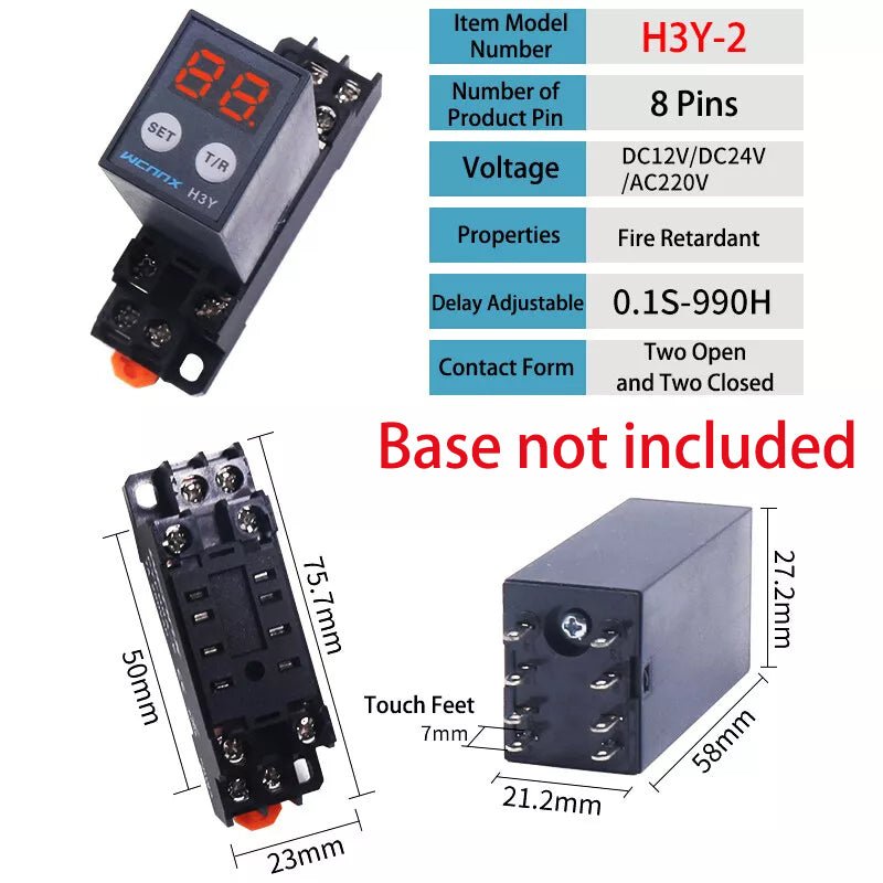 Power On Time Timer Delay Relay H3Y - 2/4/2H AC 12/24/220V DPDT 8Pin / 14Pin - HomeDIYer