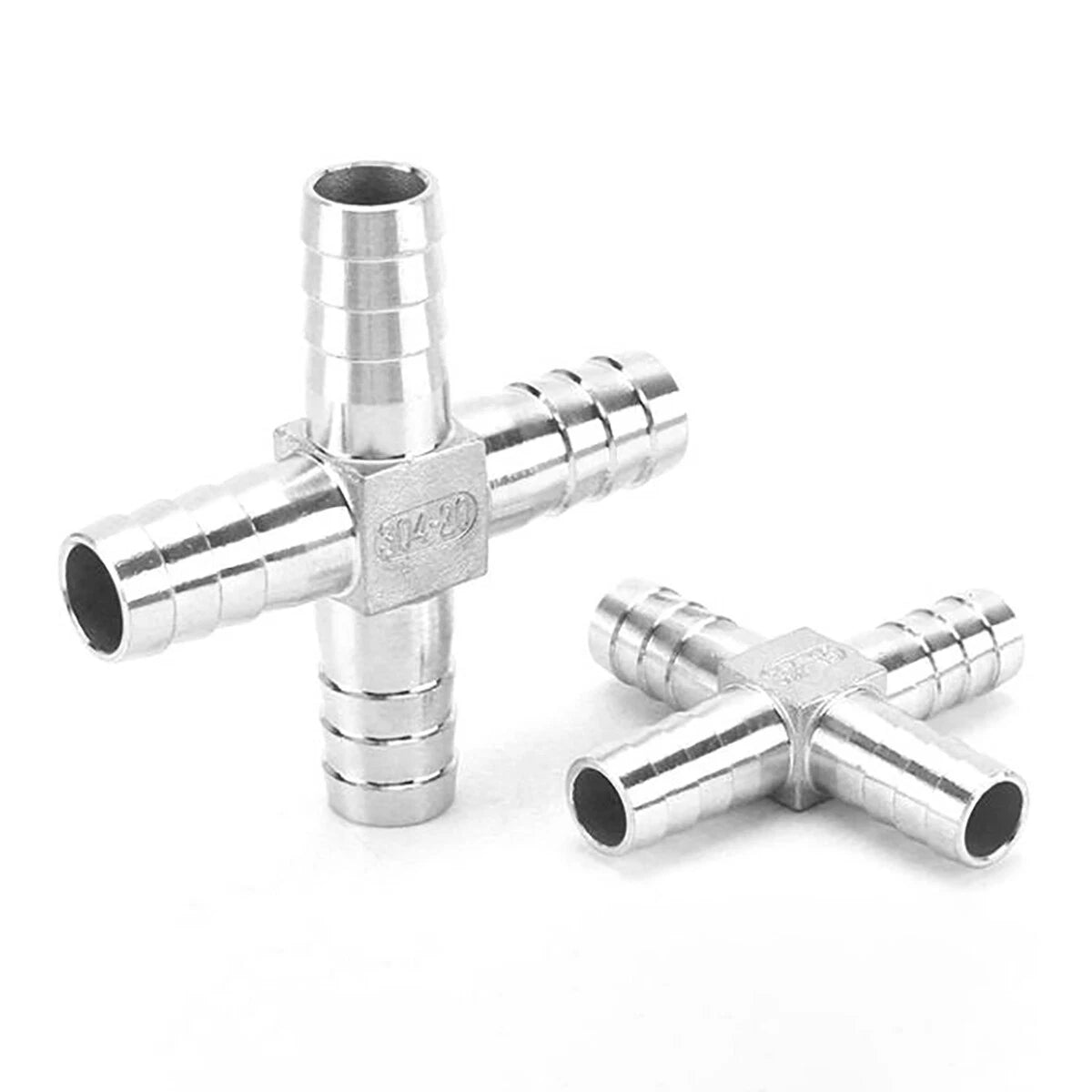 A2 Stainless Steel Cross 4-Way Barbed Hose Connector | 8–25mm | Air Fuel Water Gas