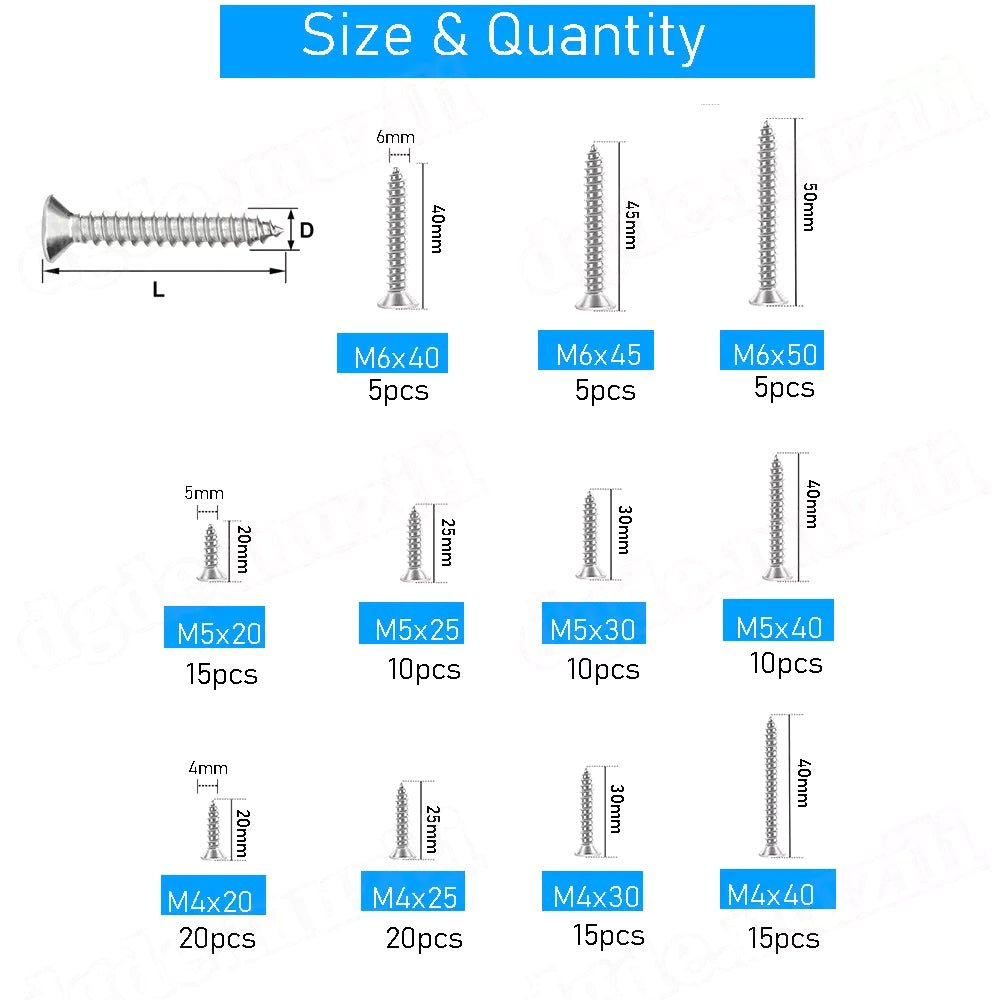 130pcs M4 M5 M6 Self - tapping screws Torx countersunk head wood screws stainless steel - HomeDIYer