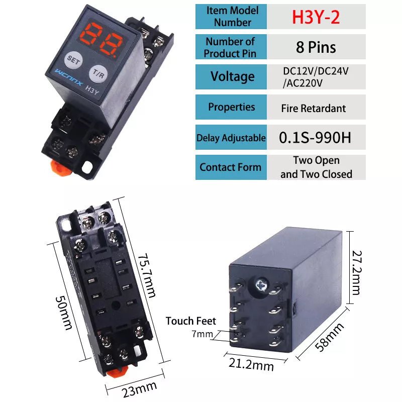 Power On Time Timer Delay Relay H3Y - 2/4/2H AC 12/24/220V DPDT 8Pin / 14Pin - HomeDIYer